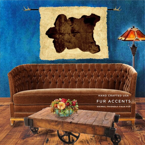 Fur Wall Hanging Art, Smoky Mountain Bear Skin Rug, Animal Friendly, One of a Kind, Hand Made Throw, Designer Originals by fur Accents, USA