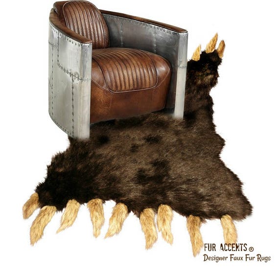 Plush Faux Fur Random Pelt Area Rug w/Fox Tail - Luxury Fur Soft Shaggy Bear Skin - Pelt - Sheepskin - Designer Throw Rug - Fur Accents USA