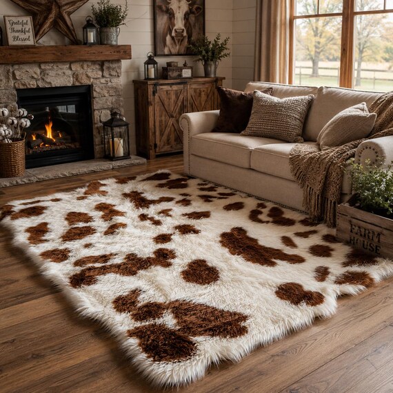 Icelandic Faux Fur Rug | Area Rug | Luxury Ranch Decor | Rustic Cabin Rug | Handmade USA | Multiple Sizes