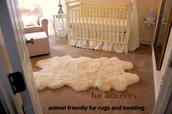Plush Faux Fur Area Rug - Luxury Fur Thick Shaggy Quatro - Multi Pelt Sheepskin Shape - Designer Throw Rug - Fur Accents USA