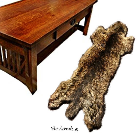 Plush Faux Fur Wolf - Coyote Pelt Area Rug - Traditional Shag Designer Throw Rug - 100% Animal Friendly Fur Accents USA