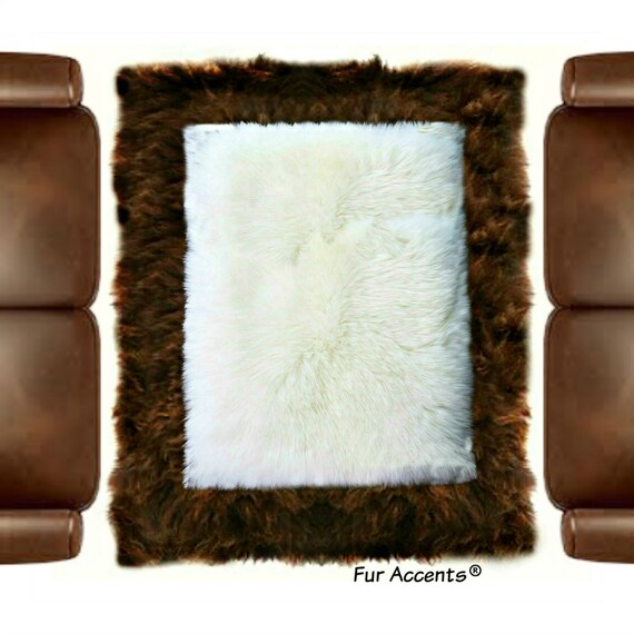 Plush Faux Fur Area Rug - Shag Carpet With Contrast Border - Rectangle Faux Sheepskin - Plush Designer Rug with Border by Fur Accents USA