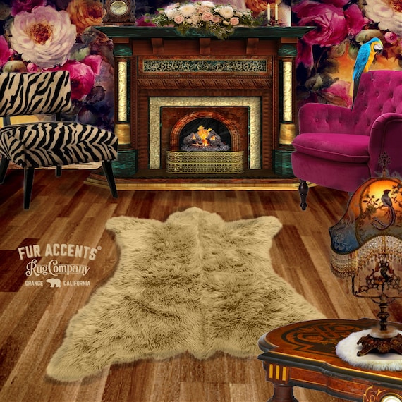 Plush Faux Fur Area Rug -  New Bear Design - Pelt Shape - Shaggy Shag Sheepskin Throw 6 Colors Designer Art Rug by Fur Accents USA