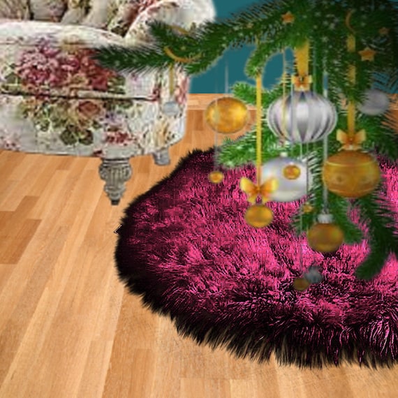 Faux Fur Christmas Tree Garland, Swag, Shaggy Cranberry Red, Strand, Ornament, Stairway Trim, Mantle Decoration, Fur Tinsel, Fur Accents-USA