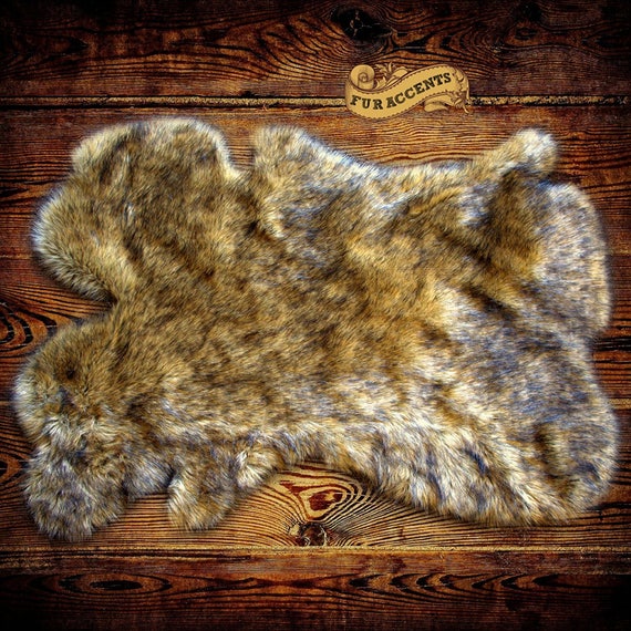 Plush Faux Fur Area Rug - Light Golden Brown Rabbit - New Pelt Shape Designer Throw Rug - Fur Accents - USA