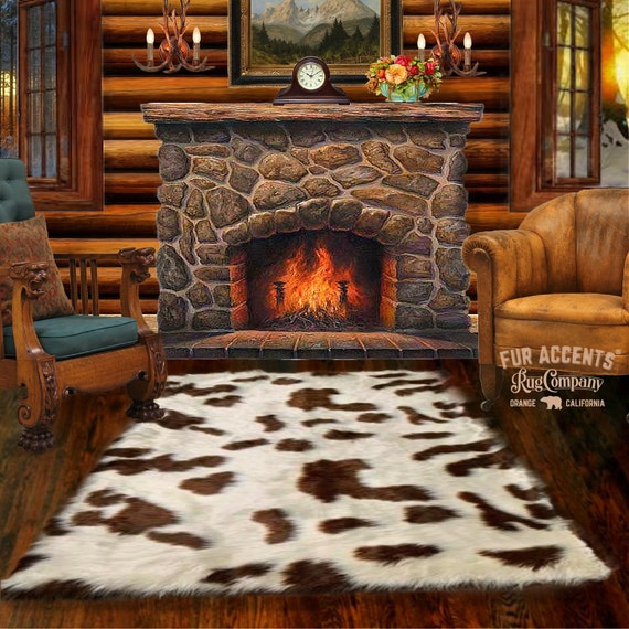 Plush Faux Fur Sheepskin Area Rug - White - Ivory Off White Brown or Spotted Shag Designer Throw Rug - 100% Animal Friendly Fur Accents USA