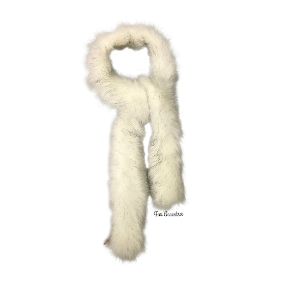 Exotic Faux Fur Scarf - Luxurious Plush Designer Fashion Fur - Thick White Tipped Arctic Wolf - Shag Boa - Fur Scarves by Fur Accents USA