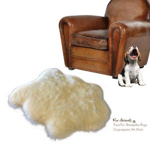 Plush Faux Fur Sheepskin - Bear Skin Area Rug - Shaggy Padded Design - White or Off White Designer Throw - Fur Accents - USA