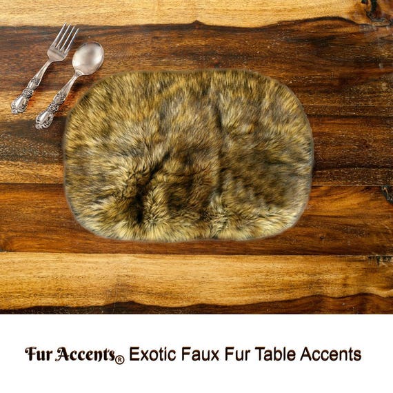 4  Plush Faux Fur 15" Round Placemats Wolf Fur Soft Shaggy Bear Skin, Place Mat Table Top Wedding Decor Designer Accessories Fur Accents USA