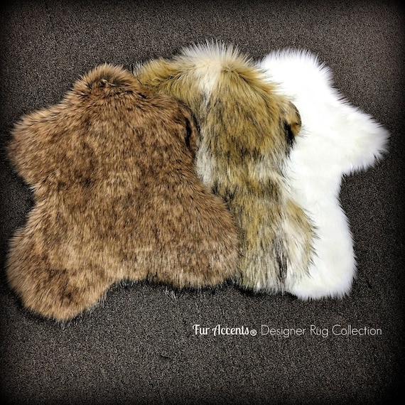 Shaggy English Sheepskin Toss Rug - Premium Faux Fur - Pelt Shape Designer Throw Rug - Our Best Colors and So Cute - Fur Accents - USA
