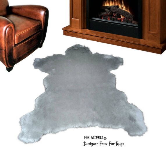 Bear Skin Rug - Faux Fur Area Rug - White,Off White,Brown,Black,Tan,Gray - Sierra Bear Shape - Designer Throw Rug - Fur Accents - USA