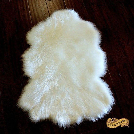 FUR ACCENTS Area Rug / Faux Sheepskin / Bohemian Shag Carpet / Shaggy Chic White Shag