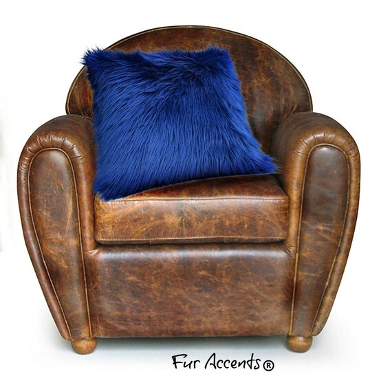 1 Plush Faux Fur Pillow - Sham - Cover - Plush Shag - Sheepskin - 3 New Sizes - Deep Blue  - Designer Throw - Toss -  Fur Accents USA