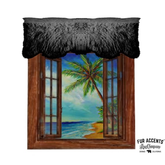 Plush Faux Fur Window Valance, Curtains, Rod Pocket Top, Sculpted Bottom Edge, Cabin, Lodge, Bedroom, Den, Hand Cut, Sewn, Fur Accents USA