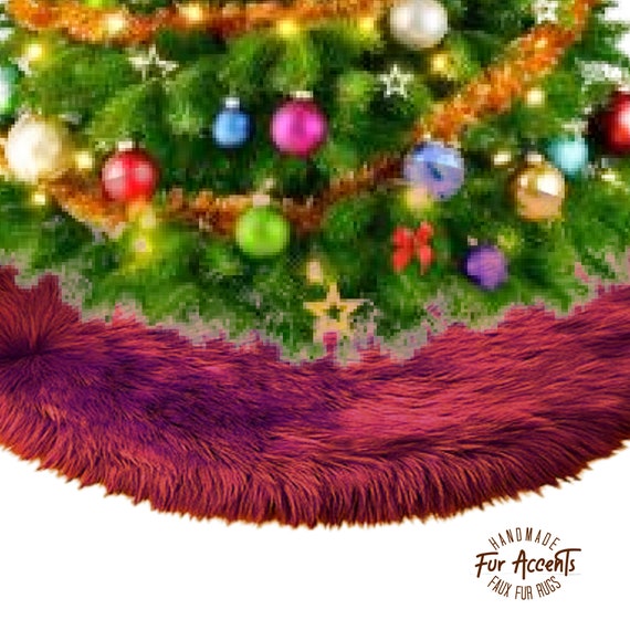 Faux Fur Christmas Tree Skirt, Garland or Swag, Shaggy Cranberry Red, Strand, Ornament, Stairway Trim, Mantle Decoration,  Fur Accents-USA