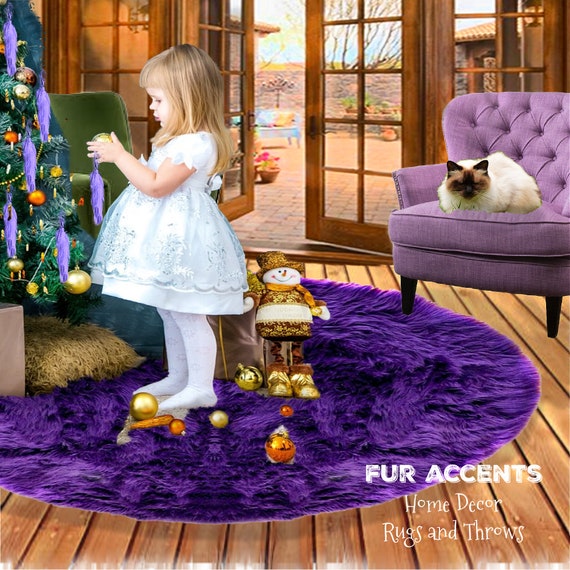 Classic Faux Fur Christmas Tree Skirt - Shaggy Shag Faux Sheepskin Pelt - Round with Slit - Choose Color and Size - by Fur Accents - USA