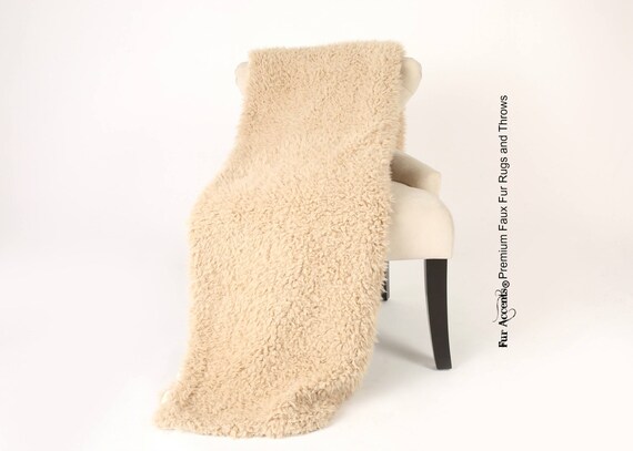 Plush  Faux Fur Throw Blanket, Tan Soft Llama Sheepskin - Bedspread - Luxury Fur - Minky Cuddle Fur Lining Fur Accents USA