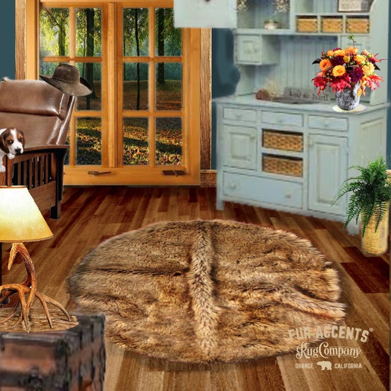 Oval Wolf Fur, Coyote Pelt Rug. Realistic. Faux Fur. Area Rug. Lodge Cabin. Throw Rug. Old Fashion. Rustic. Cottage Decor. Gifts For Dad