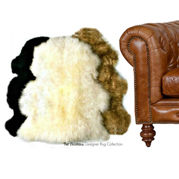 Plush Faux Fur Area Rug - Luxury Fur Thick Shaggy Single Pelt Sheepskin Shape - Designer Throw Rug - Fur Accents USA