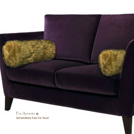 Faux Fur Bolster, neck Roll Pillow - Shaggy - Wolf, Coyote - Sofa, Chair, Bed, Accent Pillow, Throw Pillow - by Fur Accents - USA