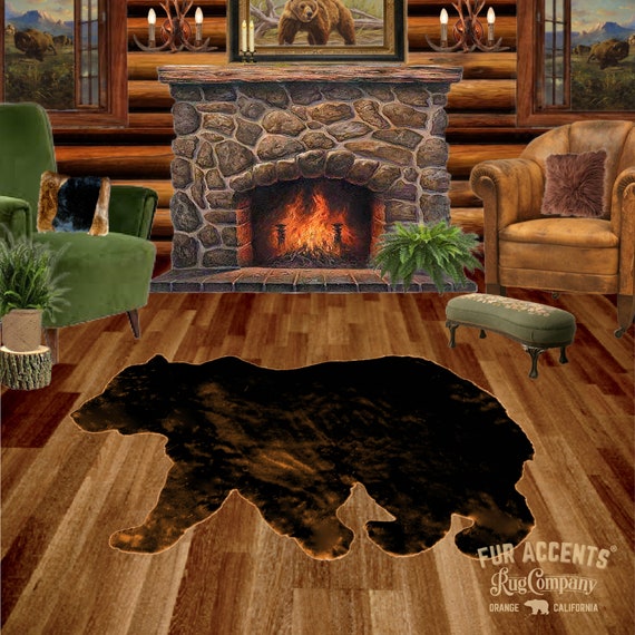Plush Faux Fur Area Rug - Luxury Fur Walking Bear - Pelt - Sheepskin - Log Cabin - Lodge - Designer Throw Rug - Fur Accents USA