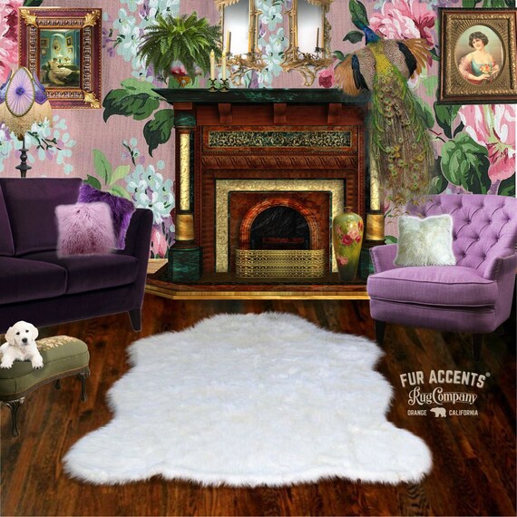 White Sheepskin Faux Fur, Pelt Rug, Bear Skin, Realistic Area Rug, Lodge Cabin Throw Rug, Old Fashion, Rustic Cottage Decor, Gifts For Dad