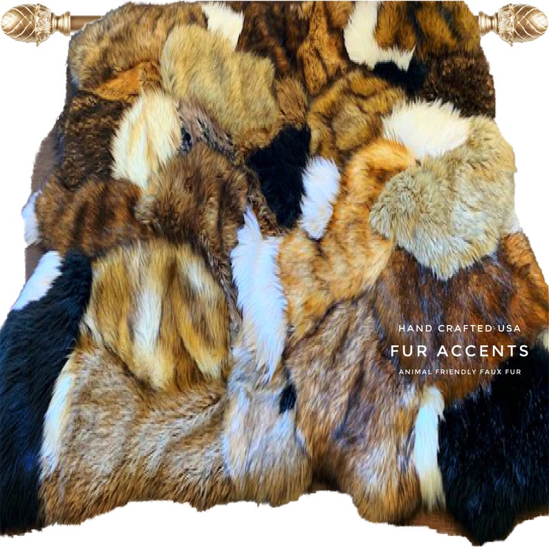 Fur Wall Hanging Art, Patchwork Pieced Fur Rug, 100% Animal Friendly ... - Faux Fur Wall Tapestry With Beads
