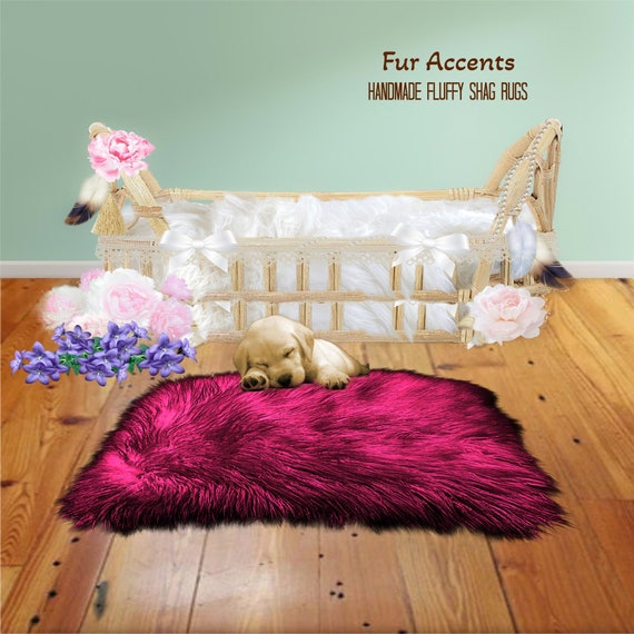 Shaggy Fluffy Faux Fur Rug, Runner, Shaggy Rectangle Sheepskin, Decorations, Perfect for Hallway, Nursery, Handmade Locally, Fur Accents-USA