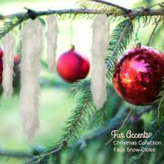 Faux Fur Christmas Tree Snowcicles,Shaggy White Fox,Strand,Snow Flake Ornaments,Stairway Trim, Handmade Locally, Fur Accents-USA