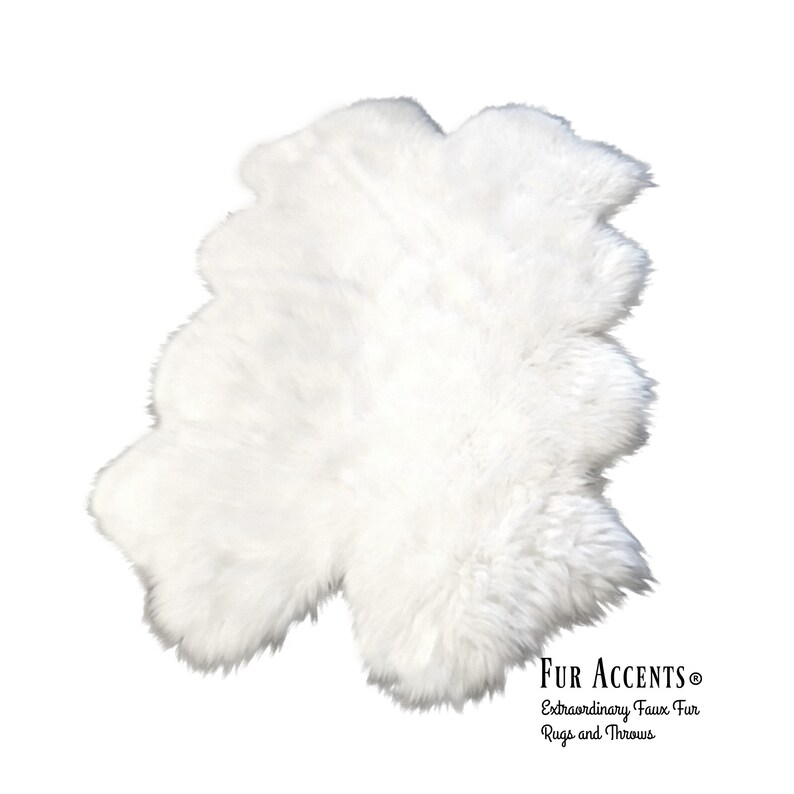 White Or Off Sheepskin Area Rug 100 Animal Friendly Faux Fur Quatro Sheep Design Throw Accents Usa