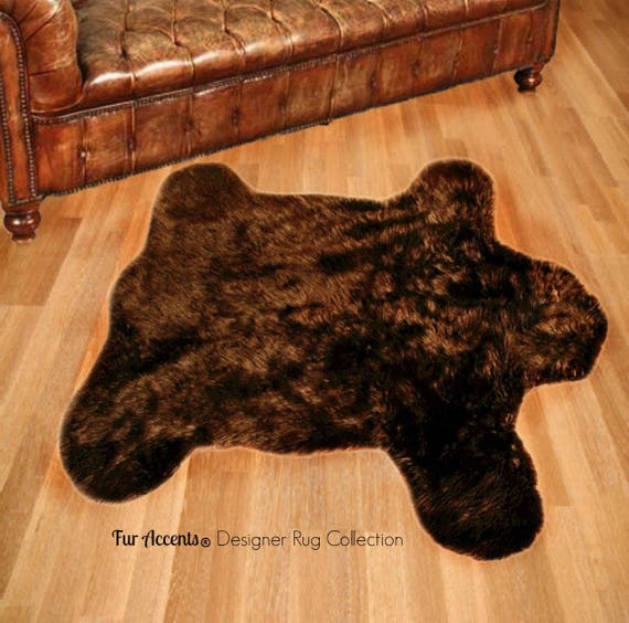 Plush Faux Fur Area Rug - Luxury Fur Teddy Bear Skin - Faux Fur - Animal Pelt Shape Designer Throw Rug - Bursery Den Bedroom Fur Accents USA