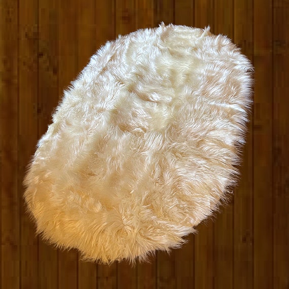 Thick Plush White OVAL Sheepskin Shag Faux Fur,  Oval Rug, Toss Rug, Faux Sheepskin,  Area Rug,  Lining  - Close Out - 1 Only
