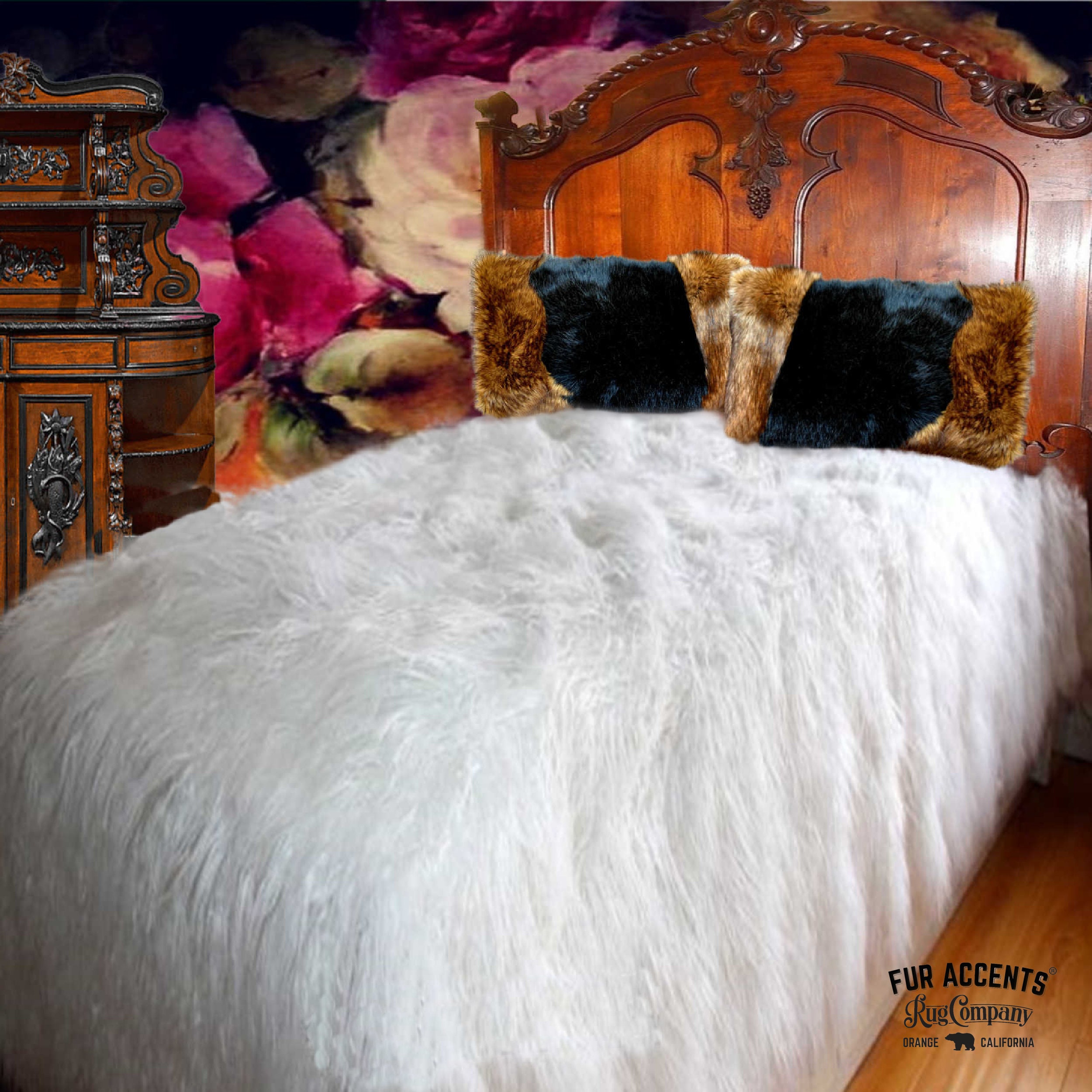 Faux Fur Bedspread White Shaggy Fur Designer Throw Blanket