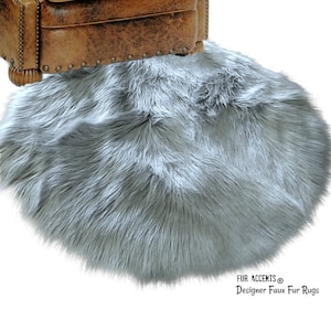 Sheepskin Rug - Faux Fur Area Rug - White,Off White,Brown,Black,Tan,Gray - Round Shag - Designer Throw Rug - Fur Accents - USA