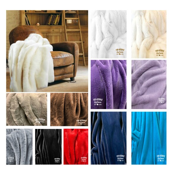 Plush Soft Faux Bunny Rabbit Fur Throw Blanket, Luxurious Throw Blanket or Bedspread - Luxury Fur - Minky Cuddle Fur Lining Fur Accents USA