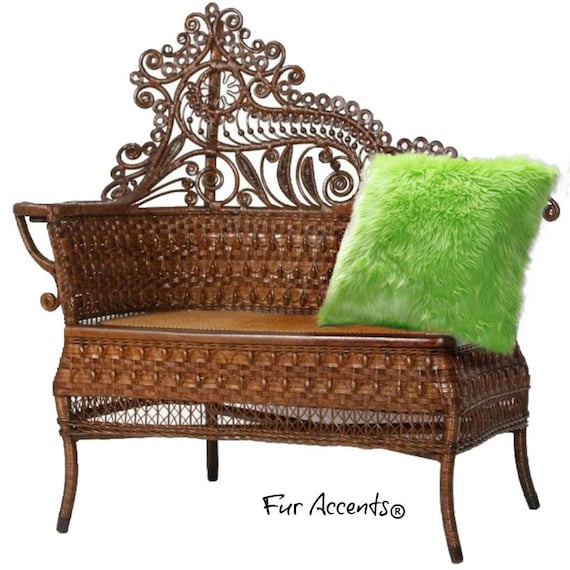 1 Plush Faux Fur Pillow - Sham - Cover - Plush Shag - Sheepskin - 3 New Sizes - Lime Green  - Designer Throw - Toss -  Fur Accents USA