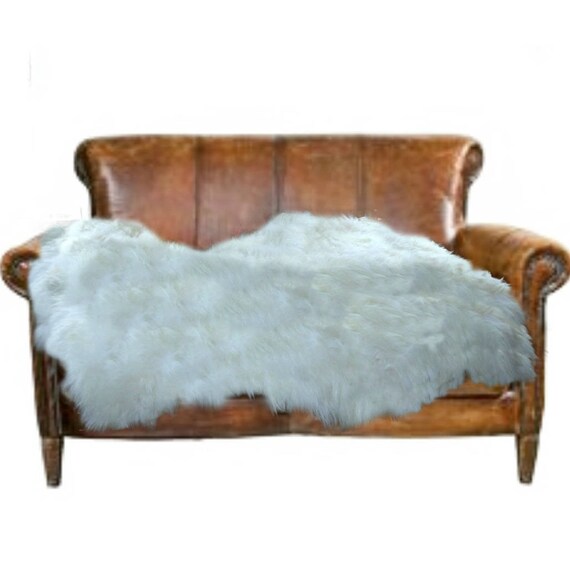 Plush Faux Fur Area Rug - Shaggy Thick Icelandic Sheepskin - Natural Pelt Shape - Throw 6 Colors Designer Art Rug by Fur Accents USA