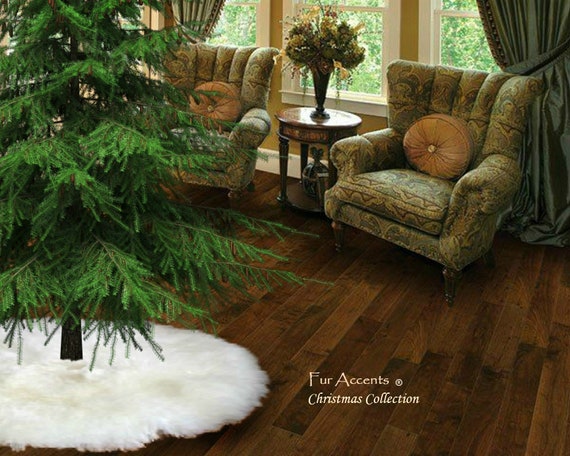 Faux Fur Christmas Tree Skirt - Shaggy White Sheepskin Shag - Ornament - Tree Trim - Decoration - White - by Fur Accents - USA