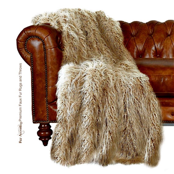 Plush Faux Fur Throw Blanket, Bedspread - Luxury Fur - White, Off White or Beige Mongolian Shag - Minky Cuddle Fur Lining - Fur Accents USA