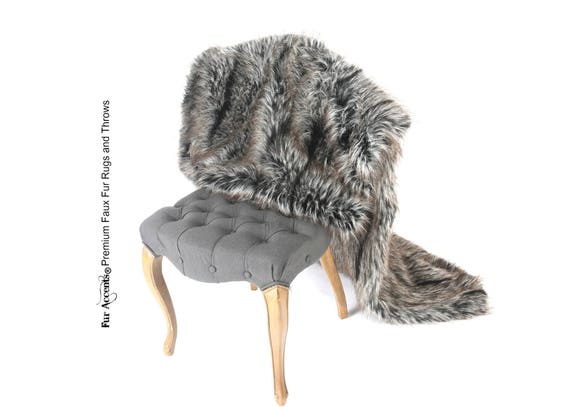 Plush  Faux Fur Throw Blanket, Soft  Black and Gray and Brown Tipped Wolf Bedspread - Luxury Fur - Minky Cuddle Fur Lining Fur Accents USA