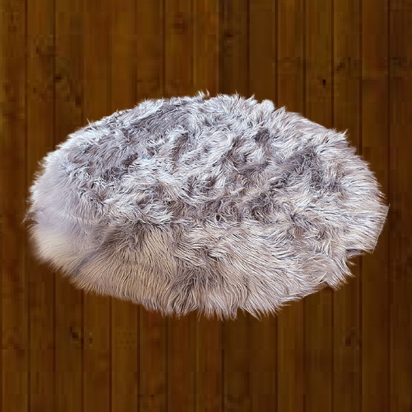 Thick Plush Gray Round Sheepskin Shag Faux Fur,  Round Rug, Toss Rug, Faux Sheepskin,  Area Rug,  Lining  - Close Out - 1 Only