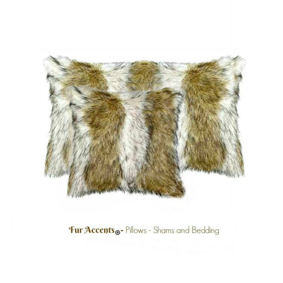 Plush Faux Fur Pillow - Sham - Cover - Luxury Brown  Gold Coyote Stripe Fur  New Sizes and Colors - Designer Throw - Toss -  Fur Accents USA