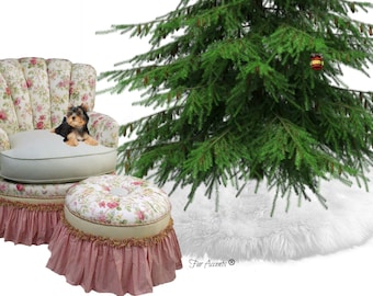 Classic Faux Fur Christmas Tree Skirt - Shaggy Shag Faux Sheepskin Round  - 18 Colors including White and Off White - by Fur Accents - USA