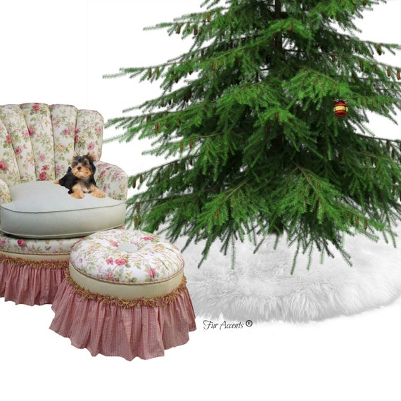 Classic Faux Fur Christmas Tree Skirt - Shaggy Shag Faux Sheepskin Round  - 18 Colors including White and Off White - by Fur Accents - USA