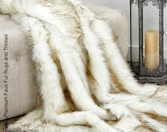 Plush  Faux Fur Throw Blanket, Soft  Brown Tip Arctic Wolf Shag Bedspread - Luxury Fur - Minky Cuddle Fur Lining Fur Accents USA