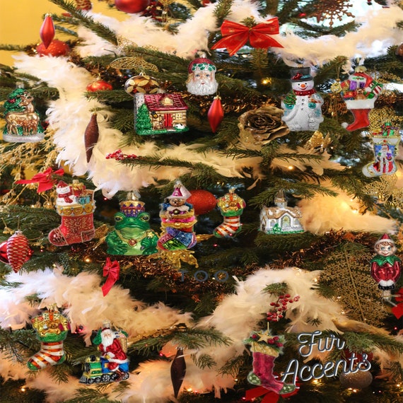 Faux Fur Christmas Tree Garland - Shaggy Faux Snow Sheepskin - strand - ornament - decoration - White - by Fur Accents - USA