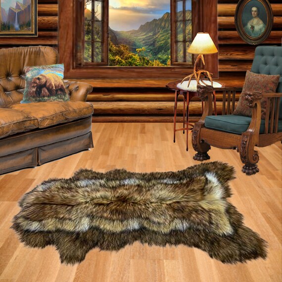 Faux Fur Bear Skin Rug: Realistic Pieced Area Rug, Lodge Cabin