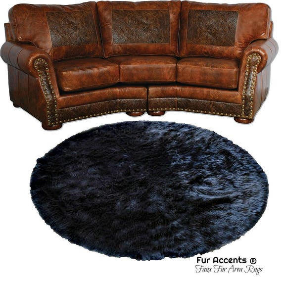 Plush Faux Fur Round Bear Skin Area Rug - Realistic Traditional Shag Designer Throw Rug - 100% Animal Friendly Fur Accents USA