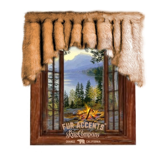Plush Faux Fur Window Valance - Curtains - Rod Top Pocket - Shirred - Exotic - Hand Sewn - Fur Accents - USA
