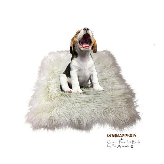 Dog Bed, Cat Mat, Pet Bed, Plush Faux Fur, Dognappers, Cruelty Free, Sheepskin, White , Off White, Black, Brown, Gray, Pink Fur Accents USA